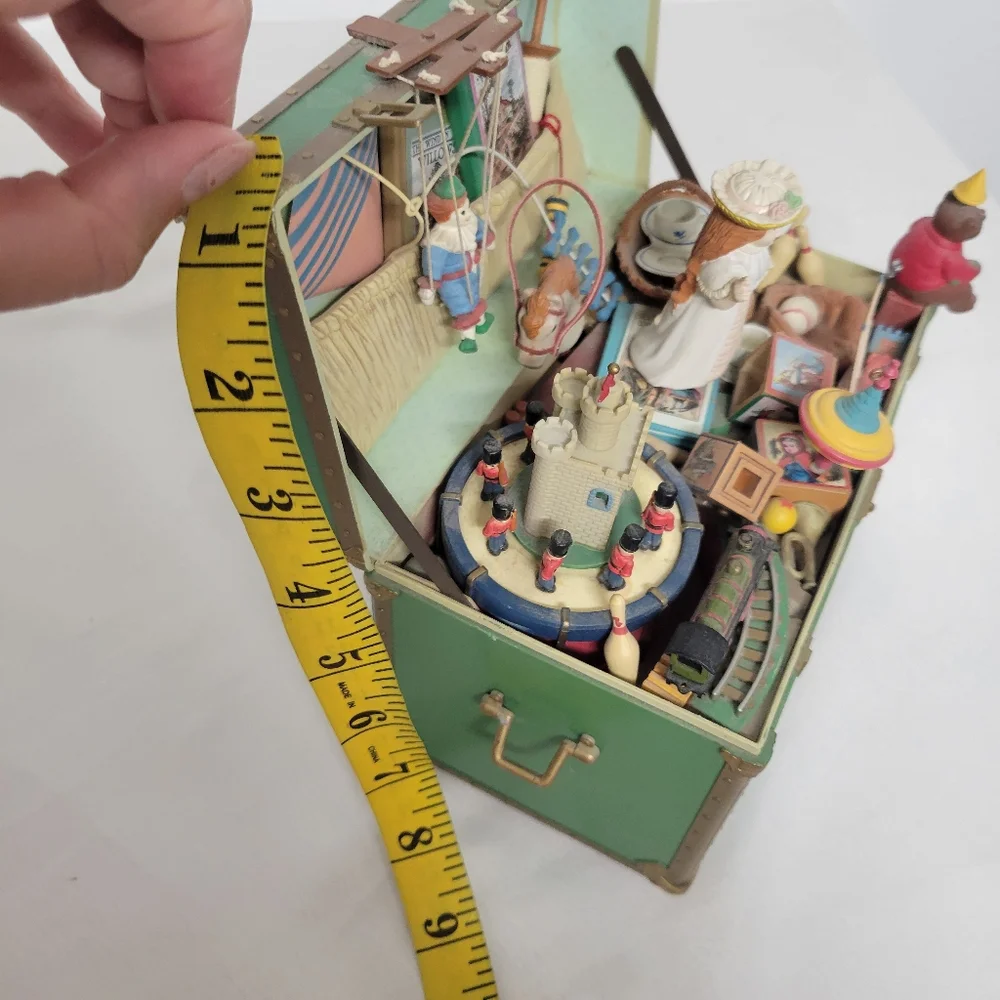 Enesco Green Toy Chest with Colorful Vintage Playset Figurines